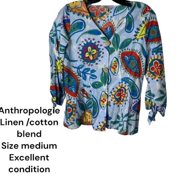 Hester & Orchard Linen top artsy button front boho coastal,bohemian, art to wear - Picture 1 of 15